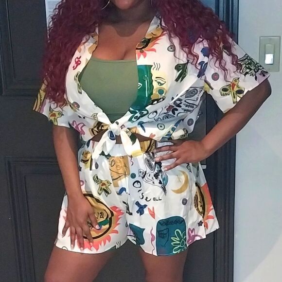 Colorful button front two piece set sz X-LARGE - Picture 2 of 5